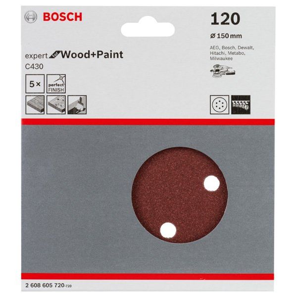 Bosch - Schleifpapier/Schleifvlies Schleifblatt C430, 150 mm, 2608605720 120 6 Löcher Klett