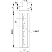 OBO Bettermann - Tragschiene 2064 GTPL 2M gelocht − 2 Meter