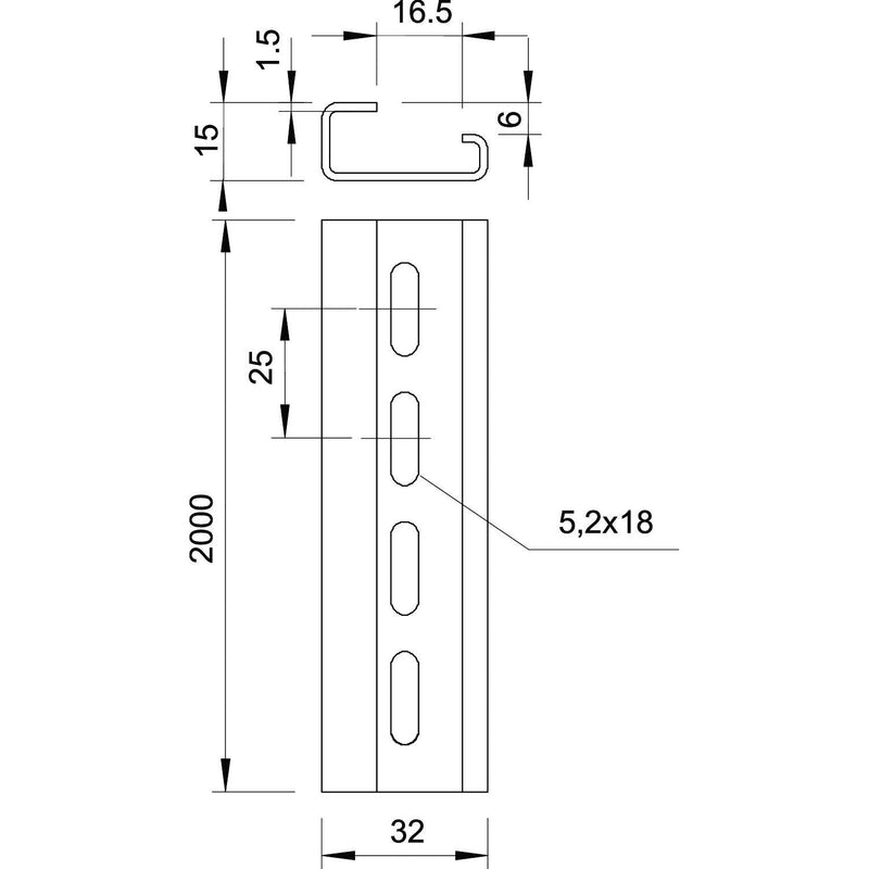 OBO Bettermann - Tragschiene 2064 GTPL 2M gelocht − 2 Meter