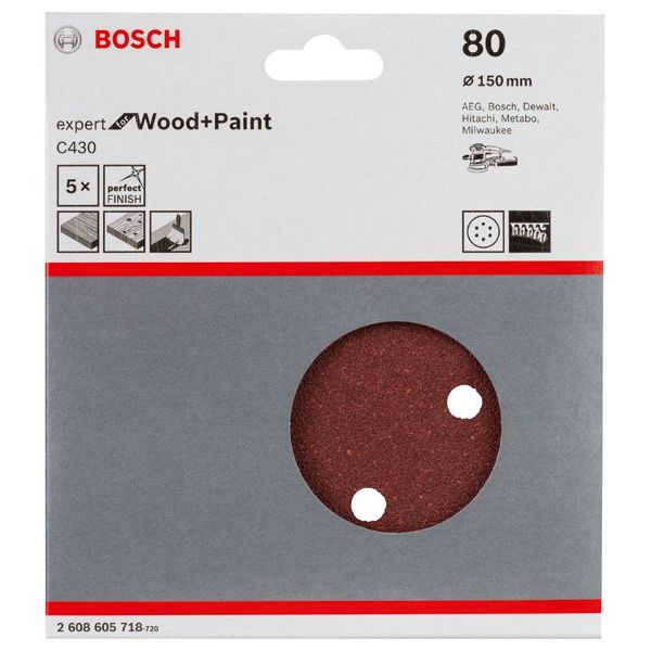 Bosch - Schleifpapier/Schleifvlies Schleifblatt C430, 150 mm, 2608605718 80 6 Löcher Klett