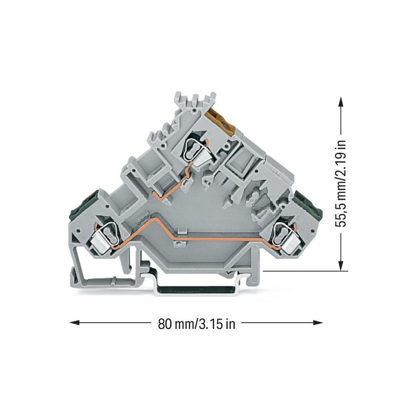 WAGO - Initiator/Aktor-Reihenklemme 3-Leiter-Aktorenklemme 280-555 2,5 mm²,grau − 50 Stück