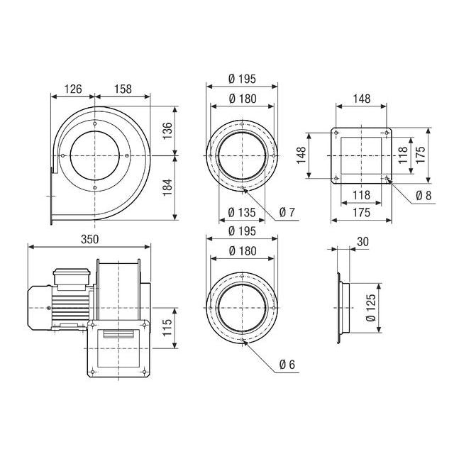 Maico - Ventilator für Rohreinbau Radialgebläse GRM ES 14/2 D 1268m3/h, Baugr.140