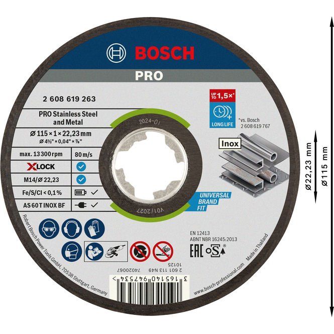 Bosch - Trenn-/Schleifscheibe PRO Stainless Steel and 2608619263 Metal X-Lock − 25 Stück
