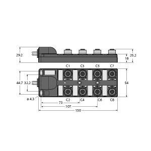 Turck - Passiver Sensor-/Aktor-Verteiler (mit Leitung) Aktuator-/Sensor-Verteiler TB-8M12-4P2-2/TXL M12x1, 8-fach