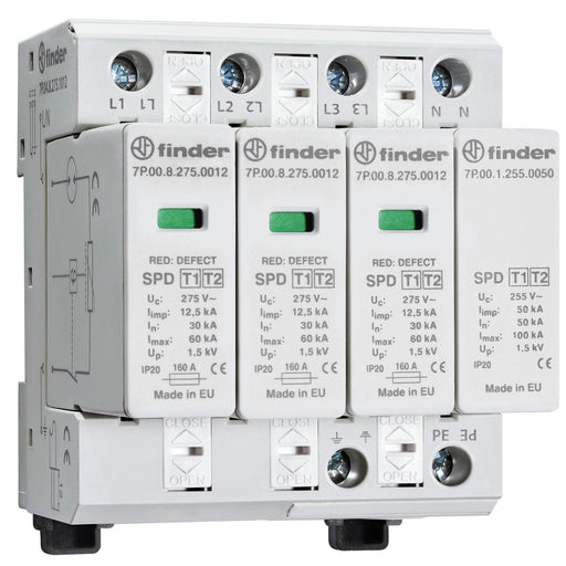 Finder - Blitzstromableiter für Energietechnik Kombiableiter Typ 1+2 7P.04.8.275.1012 f. 3ph. TT u. TN-S