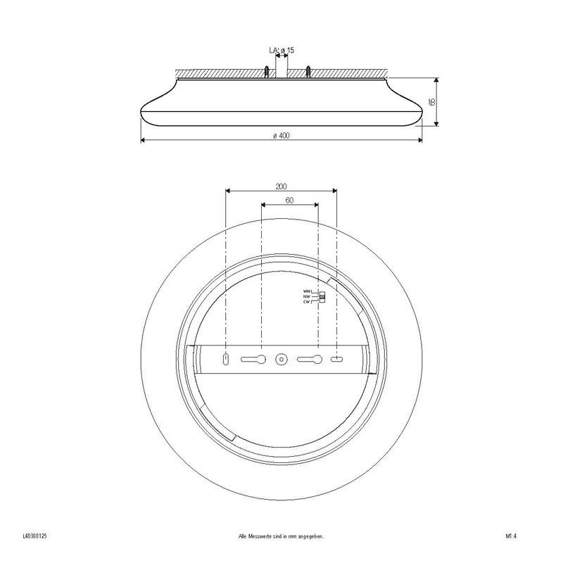 EVN Lichttechnik - Decken-/Wandleuchte LED-Anbauleuchte IP54 L40300125 3000K, 4000K, 5700K