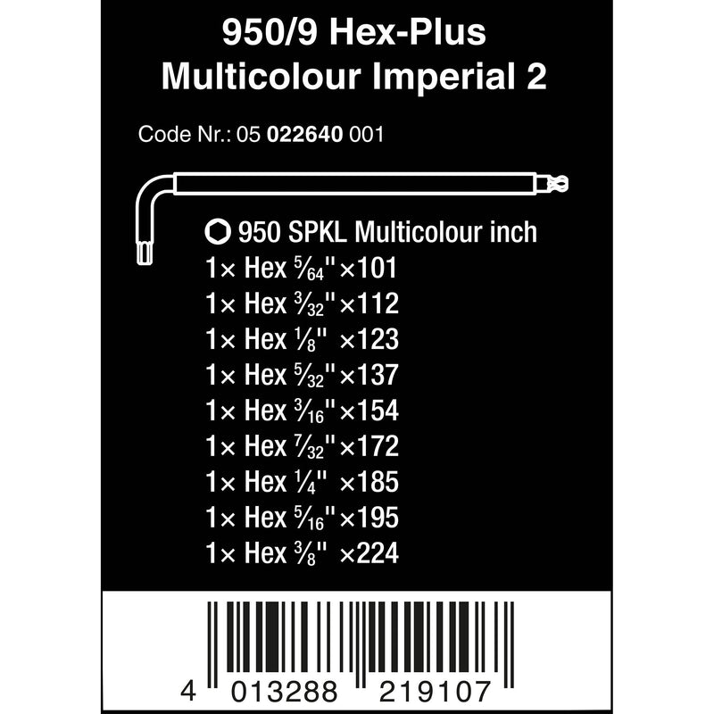 Wera - Innensechskantschlüsselset Winkelschlüsselsatz 05022640001 Hex-Plus Multicolour