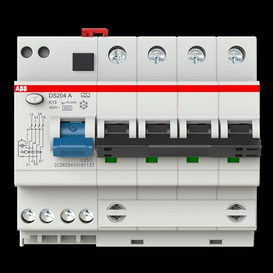 ABB Stotz S&J - Verteilerbaugruppe mit Kombi. FI-Schalter/Leitungsschutzsch. FI/LS-Kombination DS204 A-K13/0,03 6kA,4P,TypAK13A,30mA