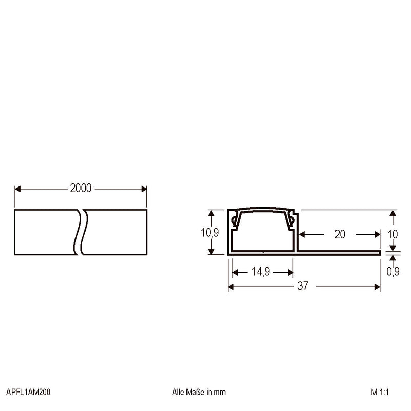 EVN Lichttechnik - Mechanisches Zubehör/Ersatzteile für Leuchten Alu-Profil m. Abdeckung APFL1AM200 opal, 2m