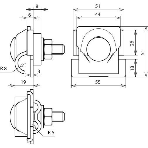DEHN - Verbinder für Blitzschutz Fangstangenklemme FSK2X81016FRM10X50AL D=16mm, Al,8-10mm