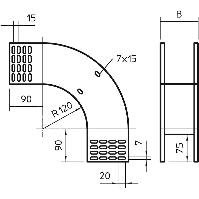 OBO Bettermann - Bogen für Kabelrinne Vertikalbogen RBV 110 F FS 90Grad fallend