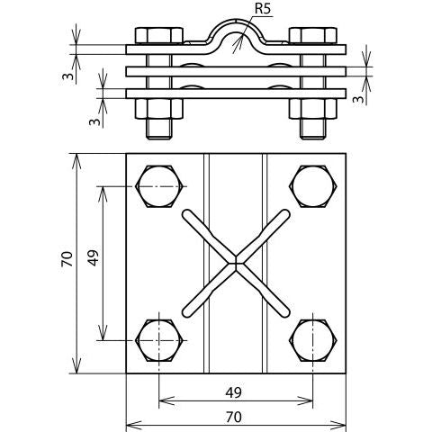 DEHN - Verbinder für Blitzschutz Kreuzstück St/tZn KS 8.10 FL40 STTZN f.Rd 8-10/Fl 30-40mm