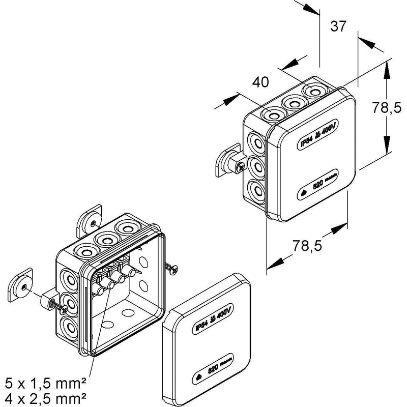 HKL - Einbaudose für Geräteeinbaukanal Verbindungsdose 816/5 Kanäle ab 60x110mm − 10 Stück