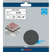 Bosch - Schleifpapier/Schleifvlies PRO F355 Schleifblatt, 115 2608605499 mm, 240, 10-tlg