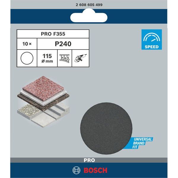Bosch - Schleifpapier/Schleifvlies PRO F355 Schleifblatt, 115 2608605499 mm, 240, 10-tlg