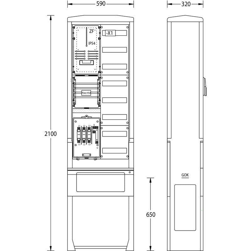 uesa - Zähler-Komplettschrank Zähleranschlußsäule ZAS-S-1-1VF TEN 2100x590x320mm