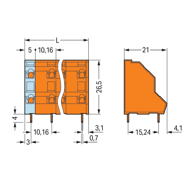 WAGO - Leiterplattenklemme DoppelstockLeiterplattenk. 736-808 2,5mm² − 21 Stück