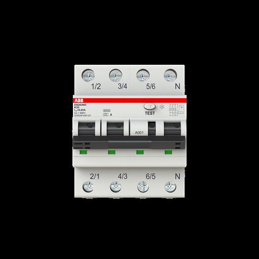 ABB Stotz S&J - Kombination FI-Schalter/Leitungsschutzschalter FI/LS-Schalter DS203NCA-K32/0,03 6kA,3P+N,TypA,B6