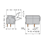 WAGO - Leiterplattenklemme 255-602/333-000 Drücker,2,5 mm²,grau − 50 Stück