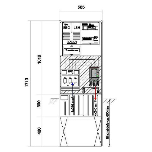 GSAB Elektrotechnik - Anschlussschrank Anschlußsäule bis 200kW 58S1700-AR01-200kW3 3pol.1710x580x280mm