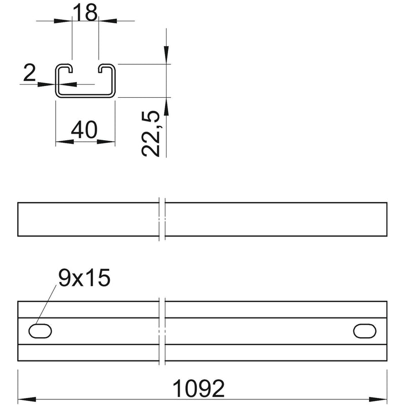 OBO Bettermann - Stiel/Profilschiene Profilschiene MS4022P1092FT 1092x40x22,5, St, FT