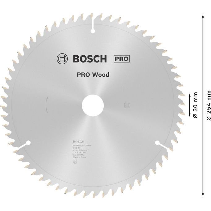 Bosch - Kreissägeblatt PRO Wood Kreissägeblatt, 2608640436 254 x 2 x 30 mm, Z60