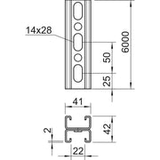 OBO Bettermann - Stiel/Profilschiene Profilschiene MS4142P6000FT 6000x42x41mm − 6 Meter