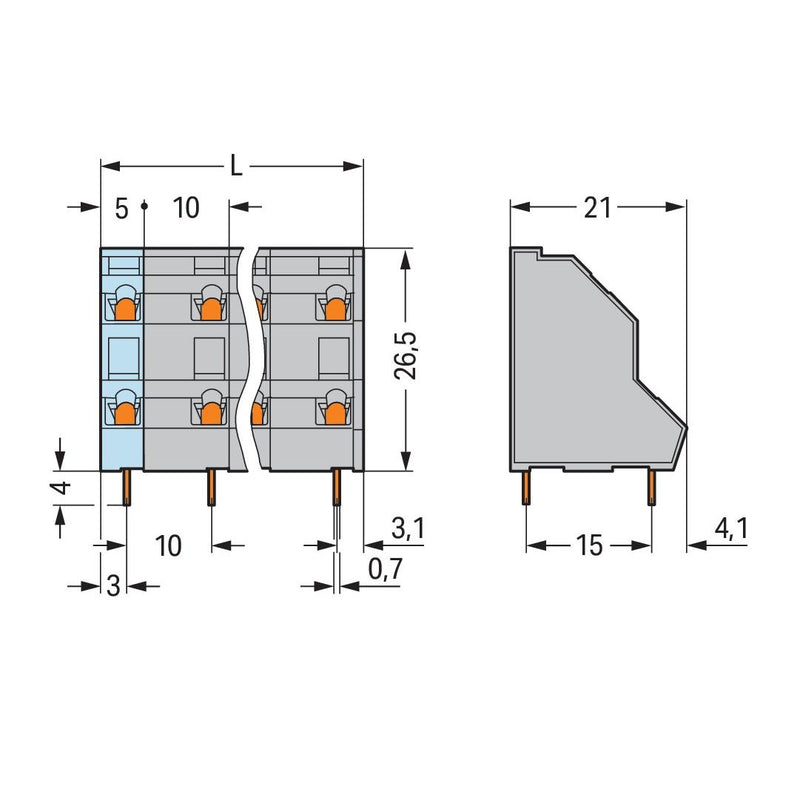 WAGO - Leiterplattenklemme DoppelstockLeiterplattenk. 736-703 2,5mm² − 70 Stück