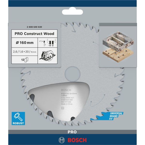 Bosch - Kreissägeblatt PRO Construct Wood 2608640630 Kreissägeblatt 160 x