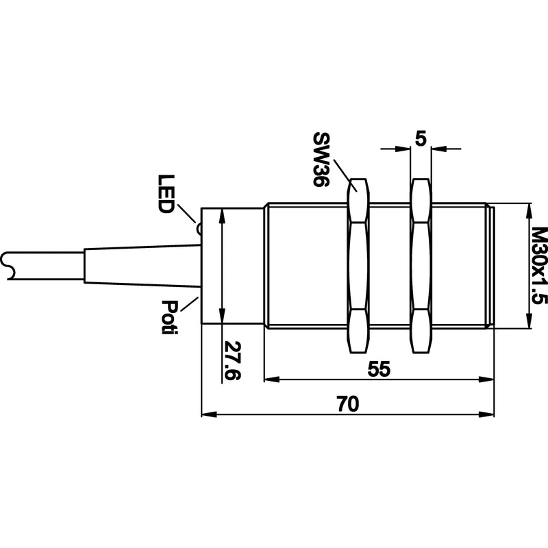 Ipf Electronic - Kapazitiver Näherungsschalter Sensor kapazitiv, M30x1,5 KB300400 70lang, bündig, Sn: