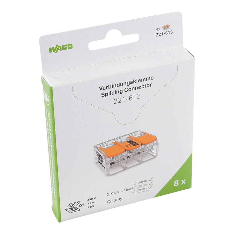 WAGO - Steckklemme Verbindungsklemme 221-613/995-008 max.6mm²,transparent − 144 Stück