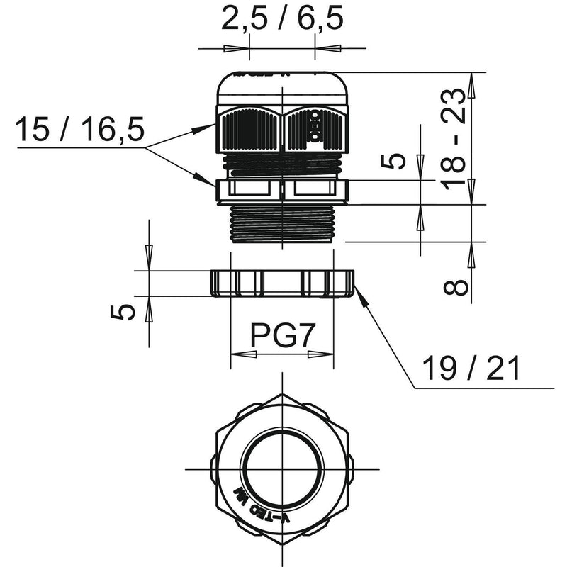 OBO Bettermann - Kabelverschraubung Verschraubung V-TEC PG7+ LGR mit Gegenmutter − 50 Stück