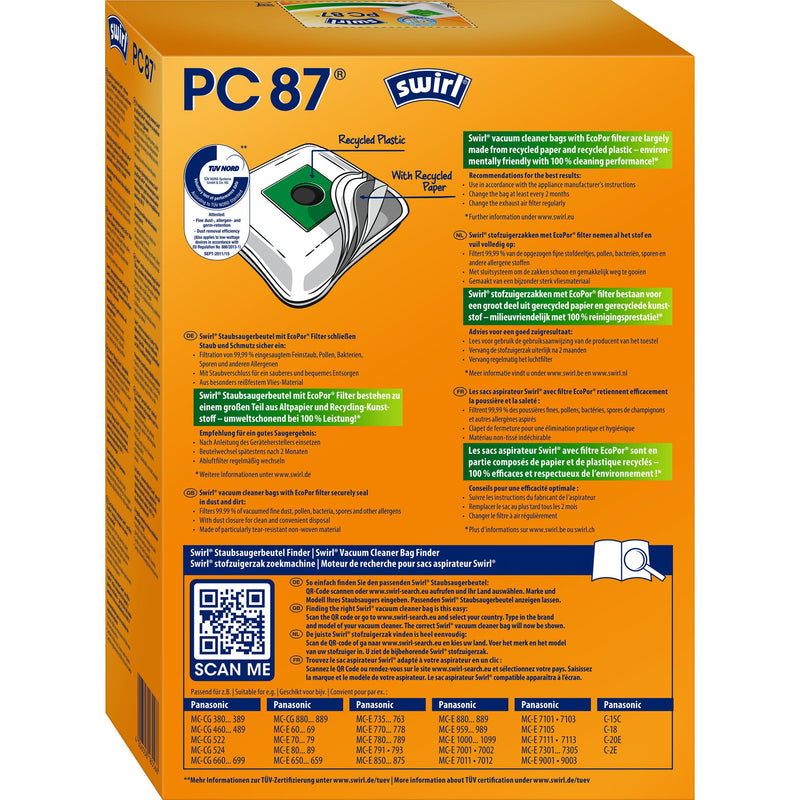 Swirl - Zubehör/Ersatzteile für Bodenpflege Staubbeutel PC 87(PC90)EcoPorVE4 für Panasonic