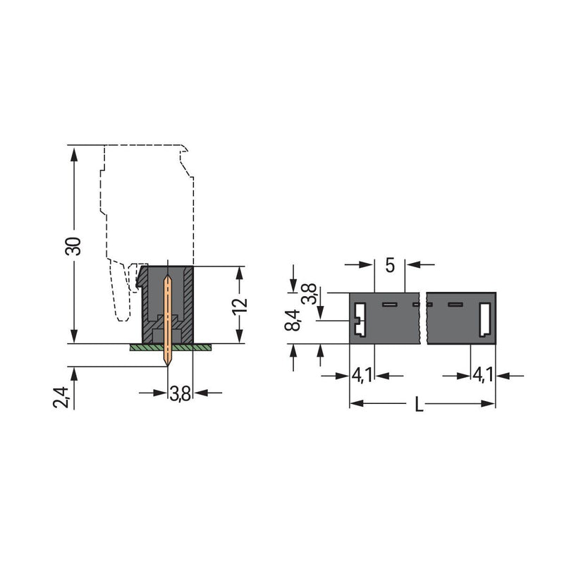 WAGO - Leiterplattensteckverbinder THR-Stiftleiste Lötstift 231-333/001-000/105- 1,0x1,0,gerade,sw − 200 Stück