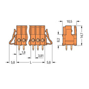 WAGO - Leiterplattensteckverbinder THT-Federleiste gerade 734-502/037-000 Maß 3,81mm,orange − 100 Stück