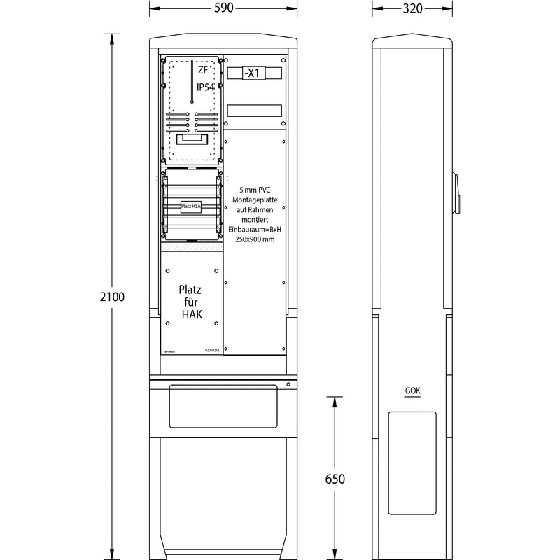 uesa - Zähler-Komplettschrank Zähleranschlußsäule ZAS-S-1-1MP EWE Netz 2100x590x320mm