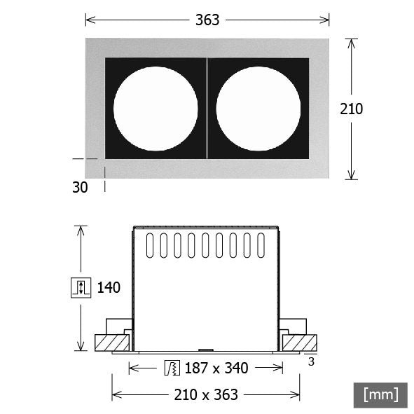 LTS Licht&Leuchten - Mechanisches Zubehör/Ersatzteile für Leuchten Einbaugehäuse SCER 2.2140 sw 2-flammig ET140mm
