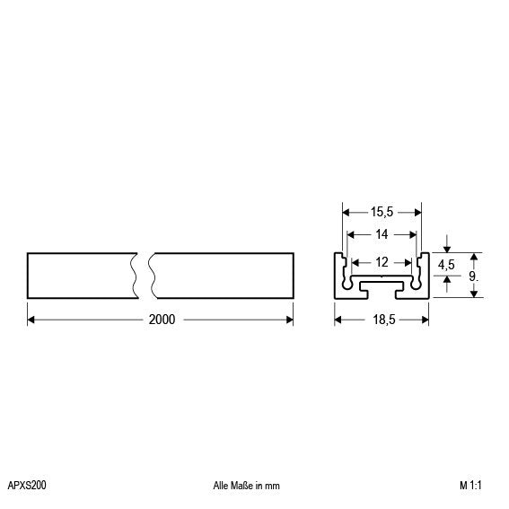 EVN Lichttechnik - Mechanisches Zubehör/Ersatzteile für Leuchten Alu-Profil APXS200 200cm Alu eloxiert