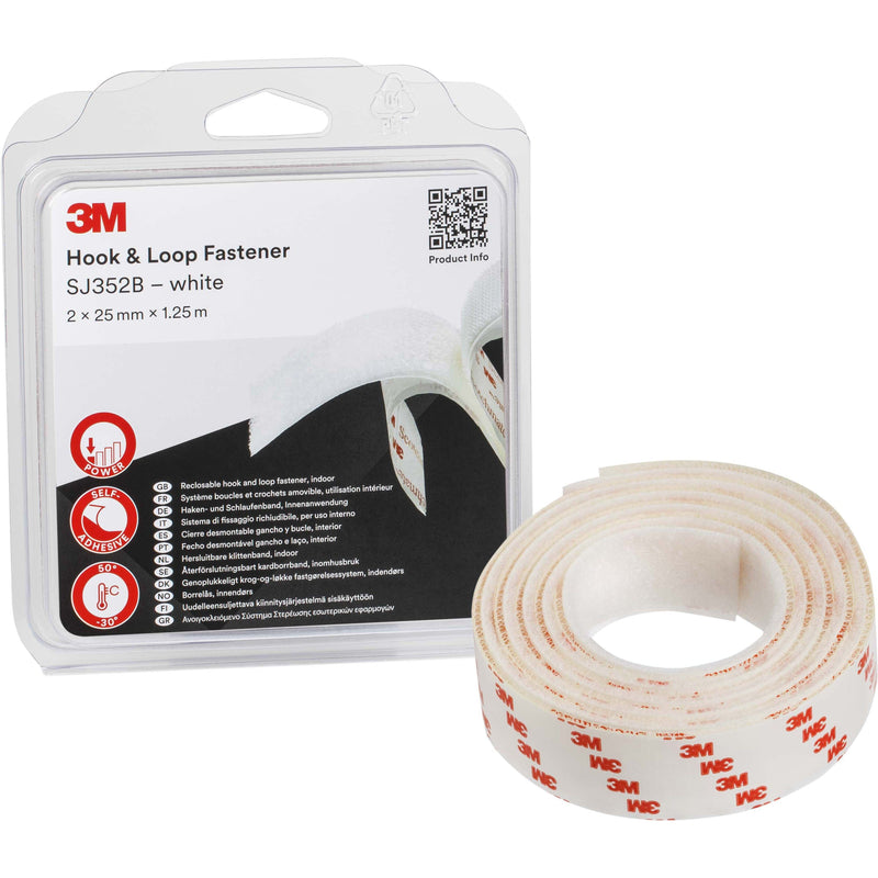3M - Klettband Haken Schlaufen SJ352W/IPS 25mmx1,25m,4,4mm − 4 Stück