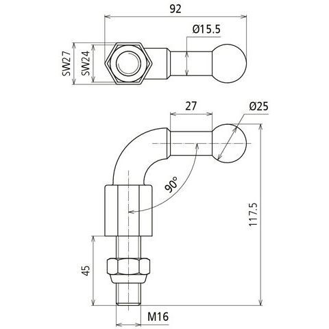 DEHN - Festpunkt für EuK-Vorrichtung Kugelfestpunkt KFP 25 W90 M16 45SSM D 25mm 90Grad abgew