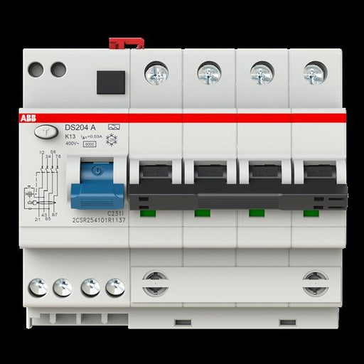 ABB Stotz S&J - Verteilerbaugruppe mit Kombi. FI-Schalter/Leitungsschutzsch. FI/LS-Kombination DS204 A-K13/0,03 6kA,4P,TypAK13A,30mA