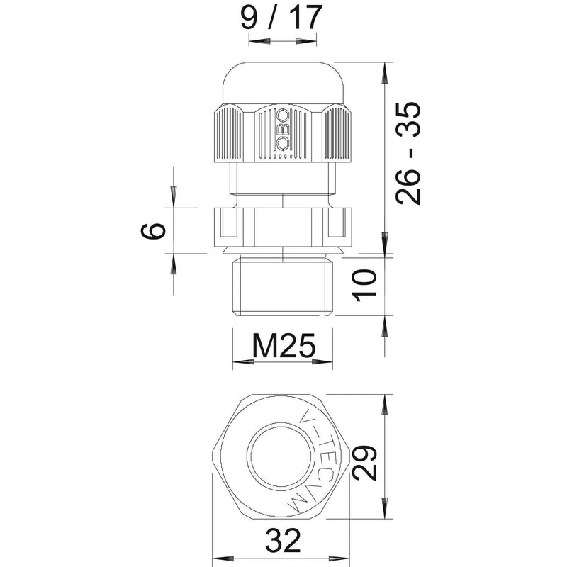 OBO Bettermann - Kabelverschraubung Verschraubung V-TEC VM25 SW Vollmetrisch