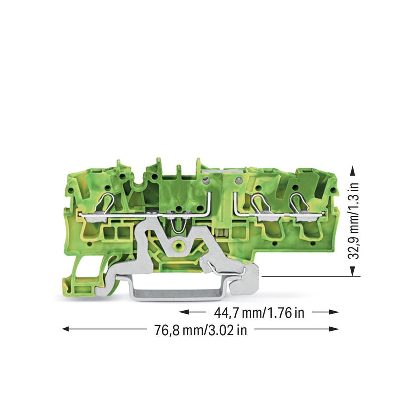 WAGO - Schutzleiter-Reihenklemme 3-Leiter-Durchgangsklemme 2002-1707 2,5mm² grün-gelb − 50 Stück