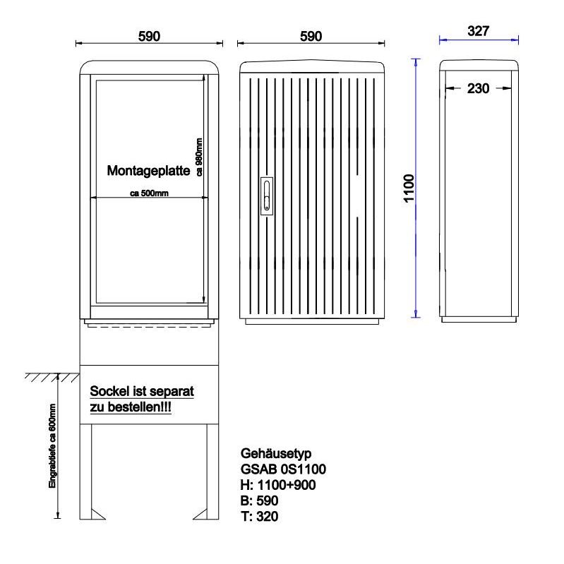 GSAB Elektrotechnik - Gehäuse/Schaltschrank (leer) Normkabelverteilerschrank 0S1100MDS 1100x590x323mm