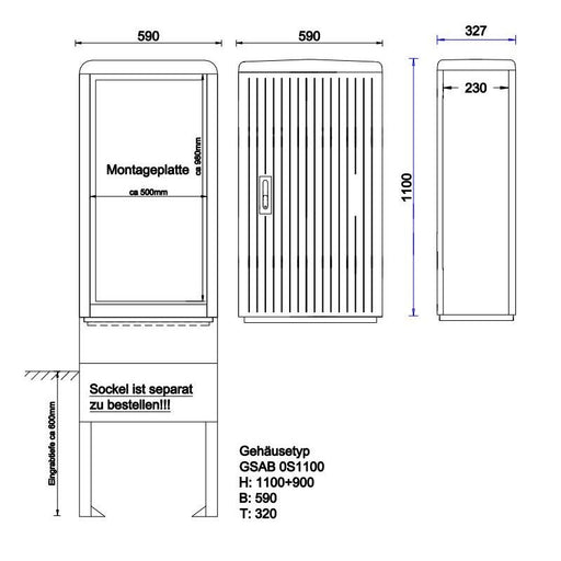 GSAB Elektrotechnik - Gehäuse/Schaltschrank (leer) Normkabelverteilerschrank 0S1100MDS 1100x590x323mm