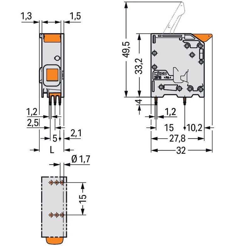 WAGO GmbH & Co. KG - Leiterplattenklemme Leiterplattenklemme Hebel 2616-1101 16mm²,grau − 100 Stück