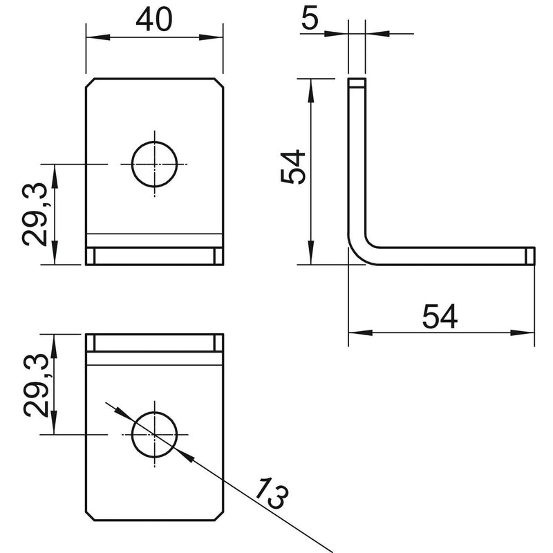 OBO Bettermann - Befestigungselement für Stiel/Profilschiene Verbindungswinkel 90° GMS 2 VW 90 FT m.2 Löchern 54x54x5 − 10 Stück