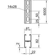 OBO Bettermann Vertr - Stiel/Profilschiene Profilschiene MS4182P6000FT 6000x82x41mm − 6 Meter
