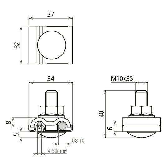 DEHN - Erdanschlussklemme Uni-Erdungsklemme 540263 mit Flachrundschraub − 10 Stück