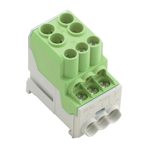 Weidmüller - Durchgangs-Reihenklemme Hauptleitungsabzweigklemme WPD 100 2X25/6X10 GN W-Reihe, TS 35 − 3 Stück